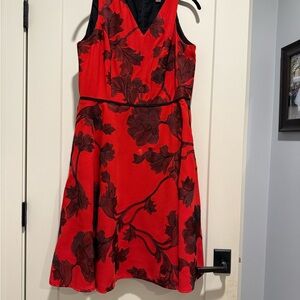 Elegant Red and Black Floral Dress
